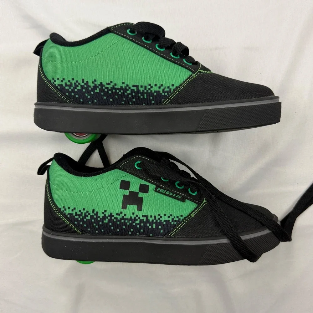 Heelys Minecraft Pro 20 Kids Size 3 Green Black Creeper Skate Shoes 10542
